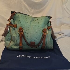 Dooney & Bourke Mint Green Ostrich-Embossed Shoulder Tote with Tan Trim